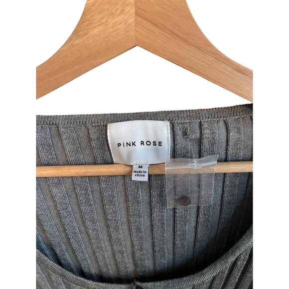 Pink Rose Gray Long Sleeve Sweater Ribbed Button Up Cardigan Women's Size M - Picture 3 of 6